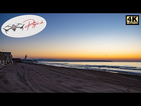 Beach & Sunrise over Mediterranean Sea in La Marina San Fulgencio Alicante Murcia Spain 4k by drone