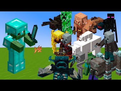ZOMBIE in DIAMOND ARMOR and a SWORDS vs ALL MOBS | Minecraft Mob Battle