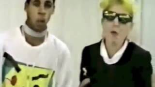 Cyndi clowning around with her band backstage before a concert in Japan in 1986