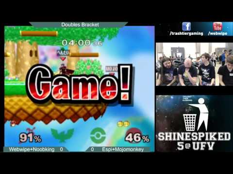 Webwipe (Puff) + Noobking (Falcon, Fox) vs Espi (Marth) + Mojomonkey (Peach) @ Shinespiked 5