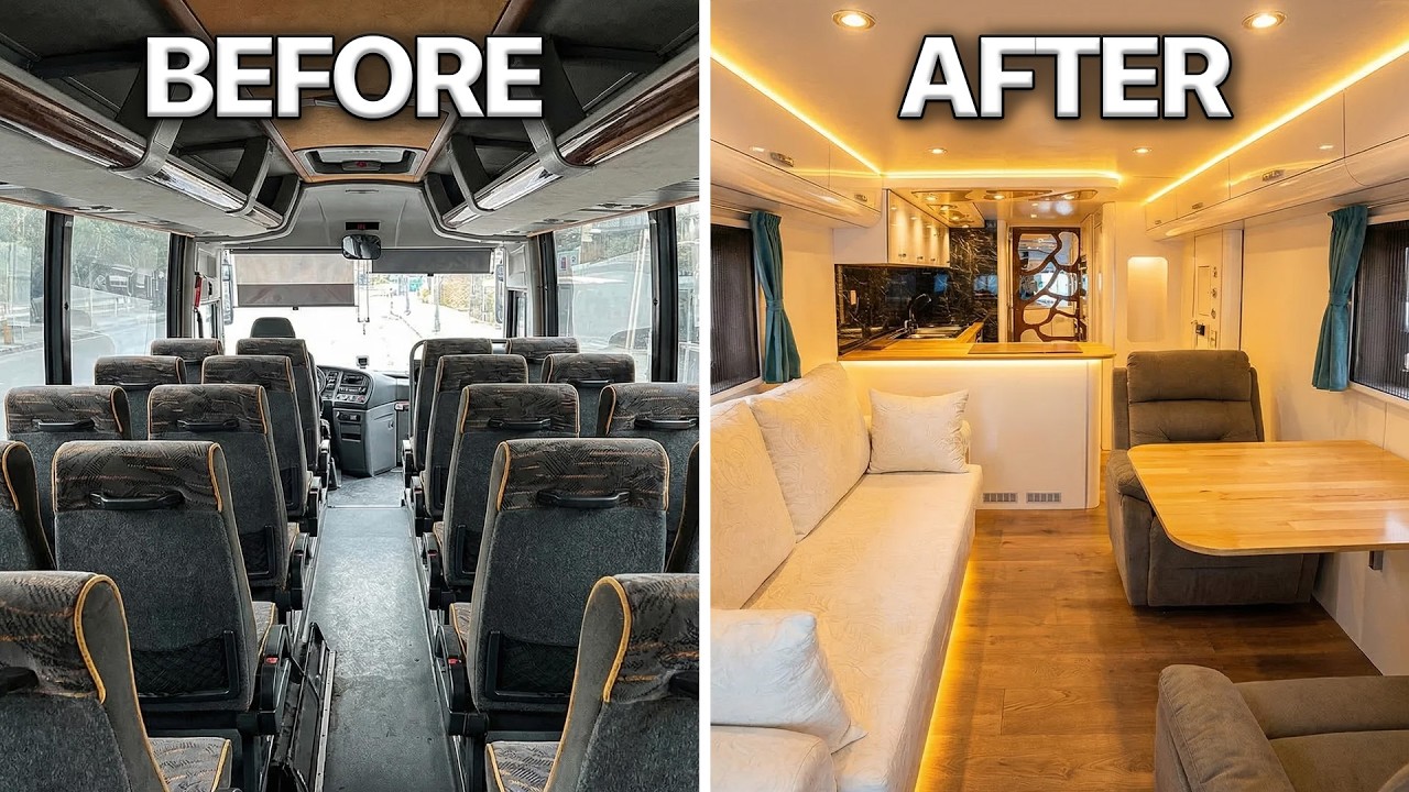 Men Transform Public Bus into Luxury Mobile Home | Start to Finish by  @enancinar