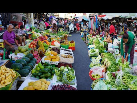 Cambodian Town Food Market Scene – Fresh Fruit, Vegetable, Fish & More Food In Cambodian Market
