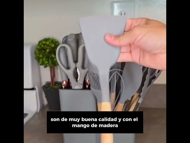 Vídeo relacionado con 19 Piezas Utensilios de Cocina en Silicona - Juego de Cuchillos de Cocina con 5 Cuchillos, Soporte y Caja, Resistente al Calor Antiadherente (Rosa)