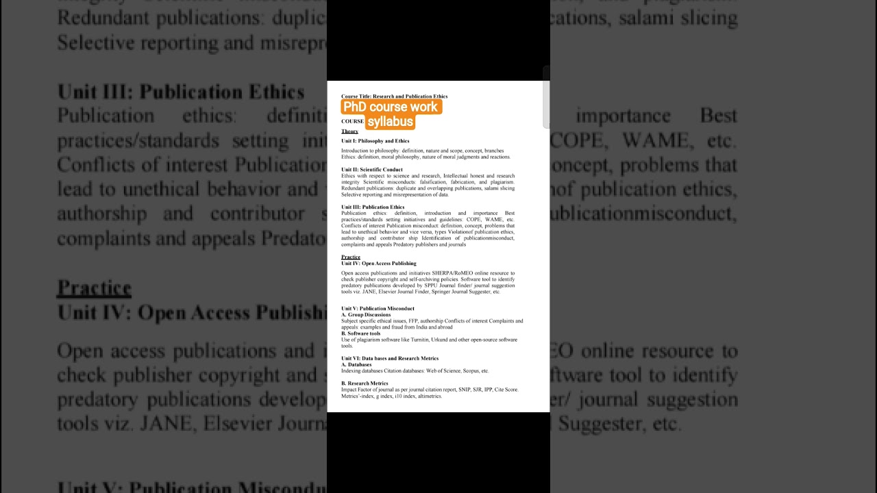 PhD course work syllabus #paper research and publication ethics