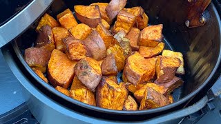Air Fryer Roasted Sweet Potatoes Recipe - Air Fried Sweet Potato Cubes - So Easy, Crispy, AMAZING!