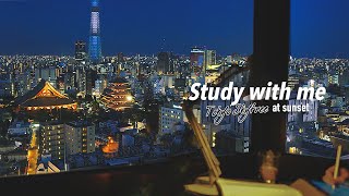 2-HOUR STUDY WITH ME🌃 / calm lofi🎸 + white noise / Tokyo-Skytree at SUNSET / with countdown+alarm