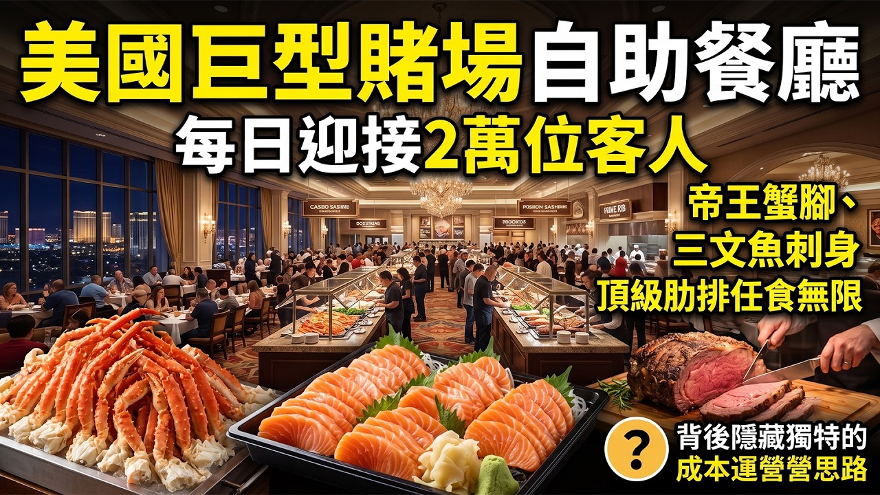 【粵語·廣東話】美國巨型賭場自助餐廳！每日迎接2萬位客人，帝王蟹腳、三文魚刺身、頂級肋排任食無限，背後隱藏獨特的成本運營思路