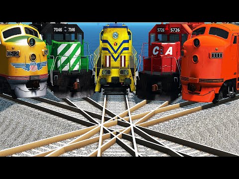 12 Trains vs Impossible Crossing Tracks vs Deepwater - BeamNG.Drive