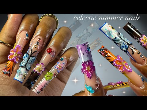 Eclectic Summer Nails!🌺🐆🦋| real-time acrylic application + intricate nail art!✨
