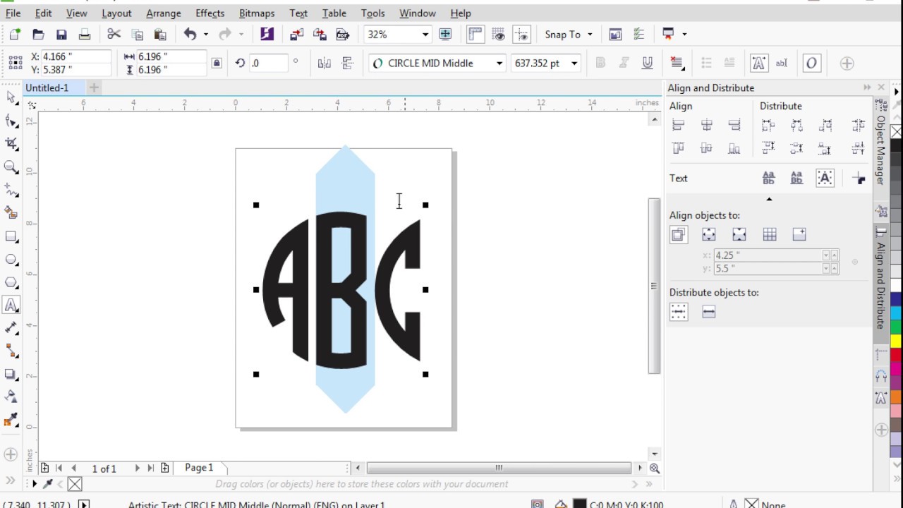True Type Circle Monogram Font in CorelDRAW