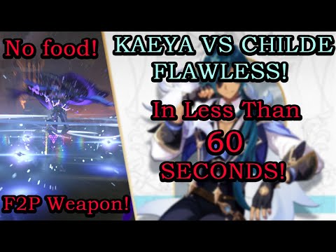 NO FOOD - FLAWLESS Kaeya Vs Lvl. 90 Childe In Less Than 60 Seconds! Genshin Impact