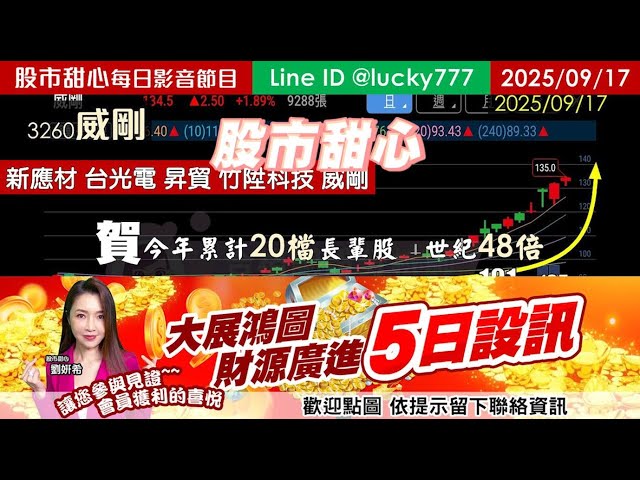 0917【甜心盤後影音】賀今年來累計20檔漲倍股！世紀48倍翻出4700%！新應材．台光電．昇貿．竹陞科技．威剛