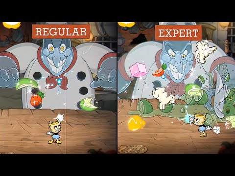 Cuphead DLC - Chef Saltbaker Regular vs Expert - Difficulty Comparison - Peashooter Only