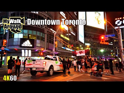 Toronto walk downtown at night (narrated) seeing people, patios and crowds