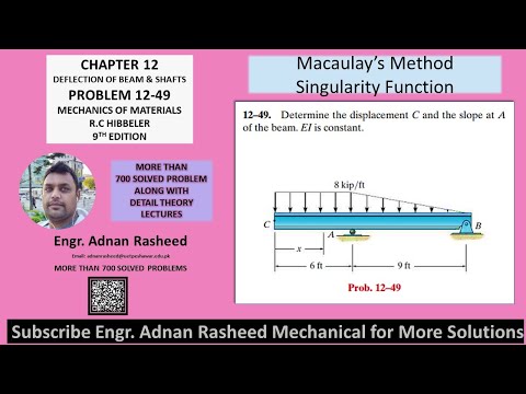 12-49 Determine displacement C and slope at A of beam | Macaulay's method | Mechanics of materials R