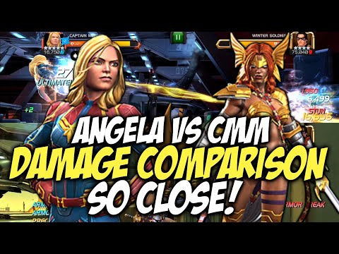 Angela Vs Captain Marvel Movie Damage Comparison | Marvel Contest Of Champions