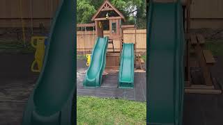 Day 2 of building my grandson's new backyard playground for his 5th Birthday present from me. 🎂💃🏽💙🎊🥳