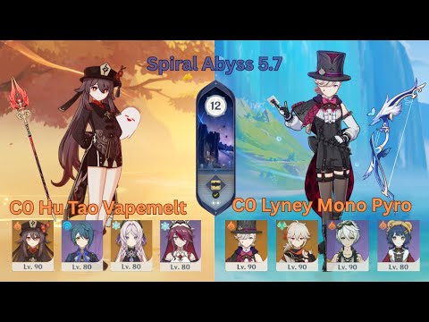 C0 Hu Tao Vapemelt & C0 Lyney Mono Pyro | Genshin Impact | Spiral Abyss 5.7 Floor 12