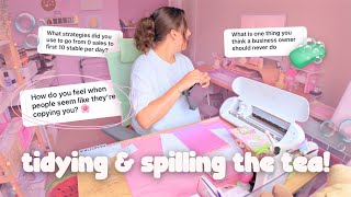 tidy my studio with me Q&A! 🧼✨ how I built daily sales & what to do when people copy you 💬