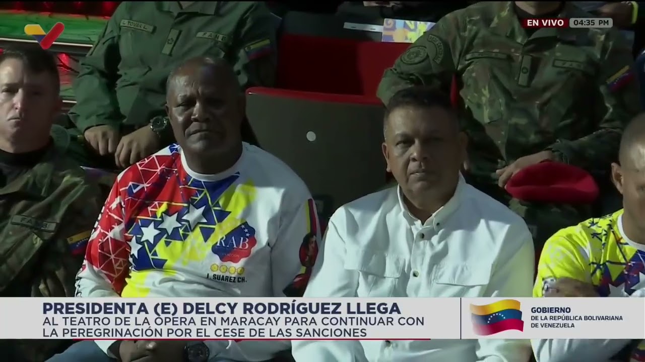 Delcy Rodríguez en el Teatro de la Ópera de Maracay, encuentro en peregrinación contra sanciones