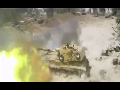 Syria War - Syrian Army Tank Howitzer Destroys Rebel Position In Occupied Building
