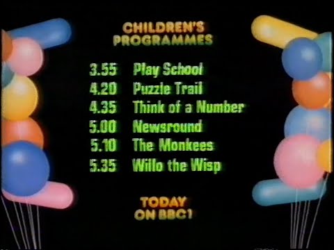 Wednesday 22nd September 1982 - BBC2 - Play School - King Rollo- Bric-A-Brac - Waterloo - Liberal