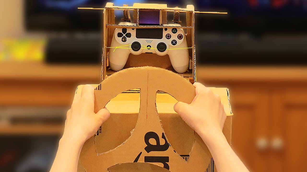 ハンコン＆ペダル自作（ハンドルコントローラー）[PS4][ダンボールDIY]