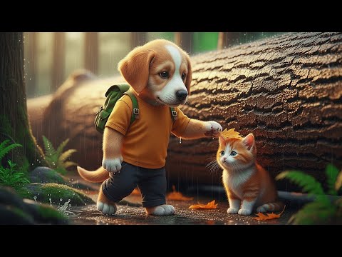 🌧️🐾 Baby Puppy Fights Through Rain to Rescue Trapped Kitten 🐱❤️🚴 #shorts #dogs #ai #catlove