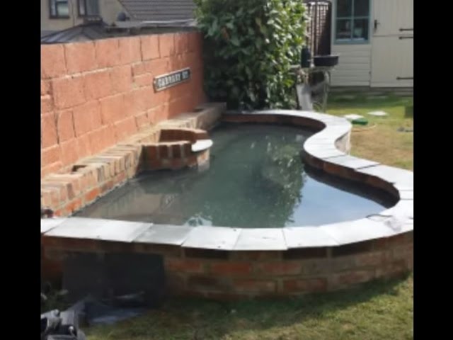 How to build a raised brick fish Koi Carp garden pond with built pump filters water feature & plants