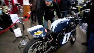 classicbikeshows: Manoeuvring through the hall at Newark