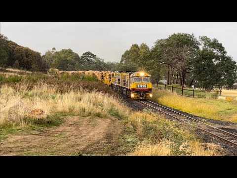 TasRail TR13 TR07 #54 train passing through Mayfield