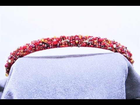 Обруч для прически с бисером и бусинами Red & Gold Обруч для волос красный Ручная работа - фото 1 - id-p1418683765