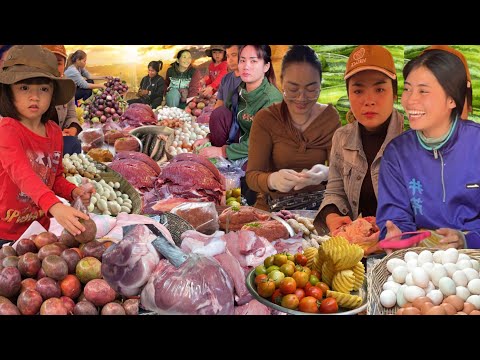 Cambodian Early Morning Fish Market Scenes / Vendors, Buyers & Daily People Activities On Sunday Tou