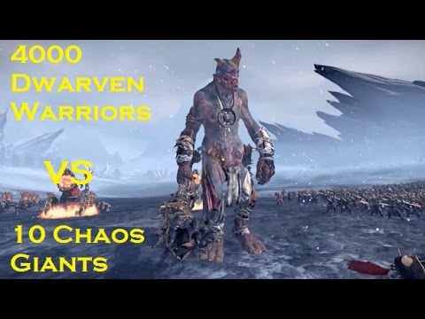 4000 Dwarven Warriors VS 10 Chaos Giants: Total War Warhammer