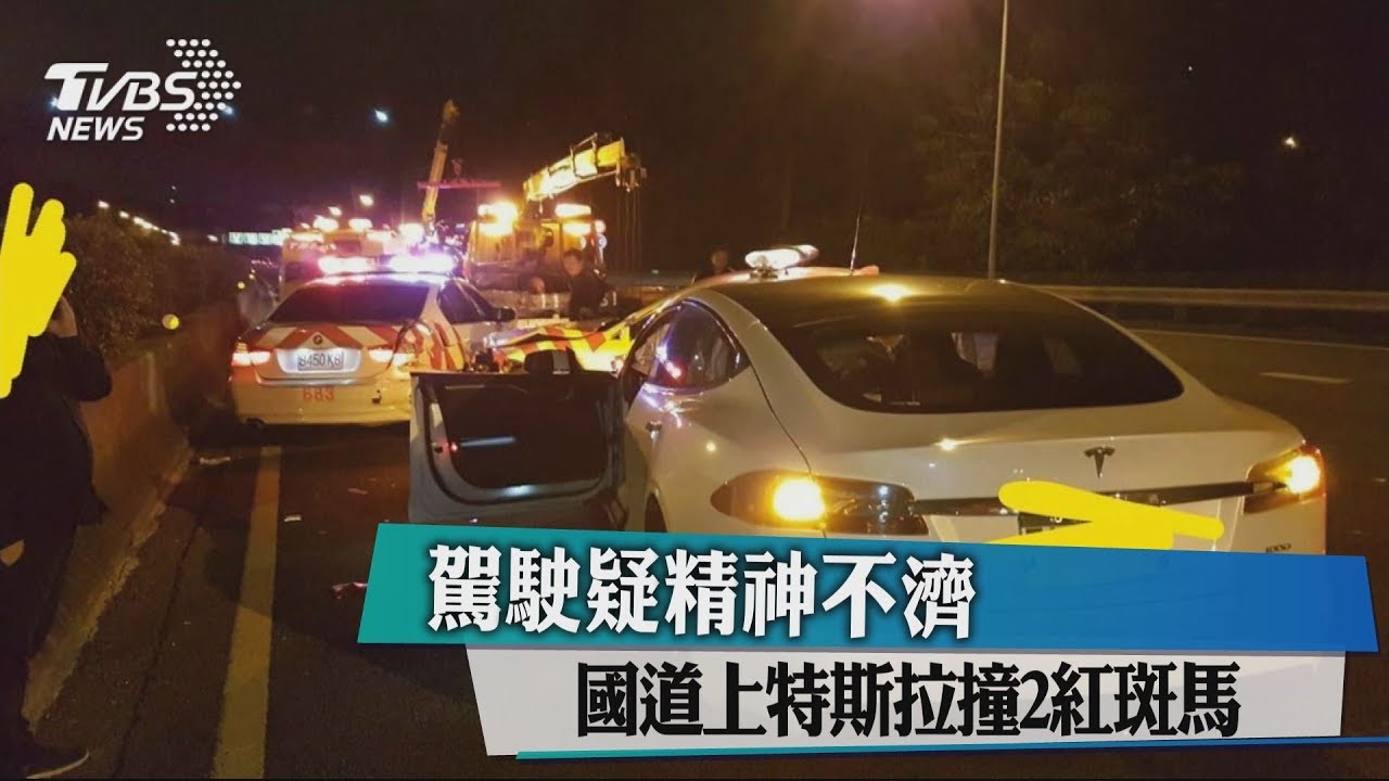 駕駛疑精神不濟 國道上特斯拉撞2紅斑馬