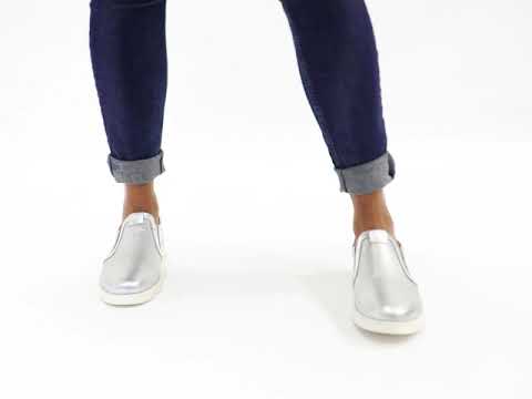 | Shuperb™ Hush Puppies LUMI Ladies Leather Slip On Shoes Silver Metallic