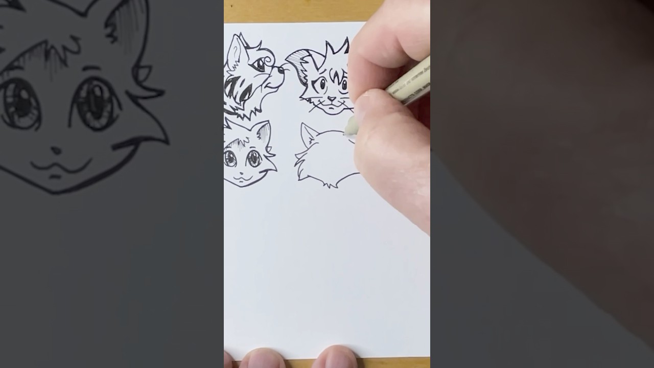 How to draw Anime Cats Faces 3 #art #drawing #ink #cat #sketch #drawingtutorial #artist #cute