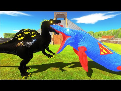 BATMAN SPINOSAURUS vs SUPERMAN MOSASAURUS DEATH RUN PYRAMID - Animal Revolt Battle Simulator