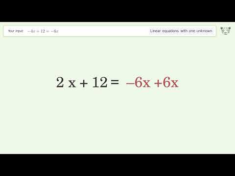 Linear equation with one unknown: Solve -4x+12=-6x step-by-step solution
