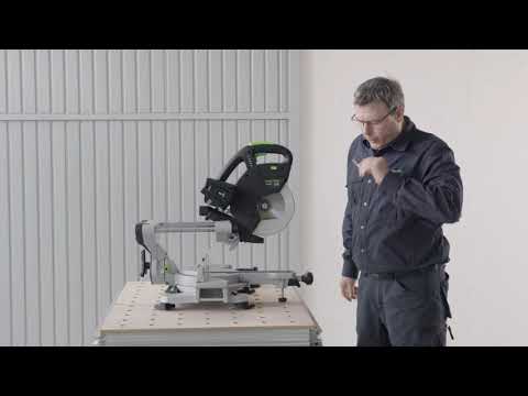 Akumuliatorinis traukiamas skersinio pjovimo pjūklas Festool KSC 60 EB-Basic | 577775 (be akumuliatoriaus ir pakrovėjo) video