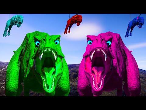 Team Rexy Color Pack vs Spinosaurus, I-rex, Carnotaurus - Jurassic World Evolution Dinosaurs Fight