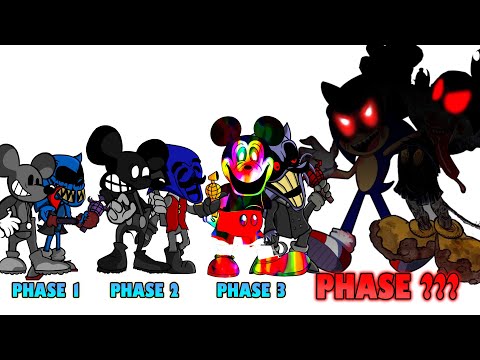 FNF comparison Battle Sonic.EXE & Suicide Mouse (Minus)- ALL Phases of Friday Night Funkin Animation