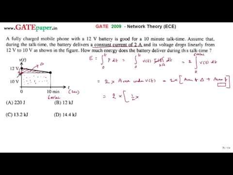 GATE 2009 ECE Energy Delivered by 12 volts battery during 10 min talk time