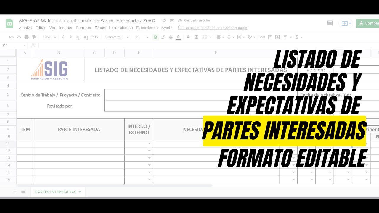Necesidades y expectativas de PARTES INTERESADAS // Formato editable