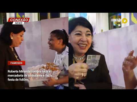 Vídeo: Roberta Miranda compra toda a mercadoria de ambulante e faz a festa de foliões.