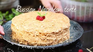 Russian Napoleon torte with condensed milk filling