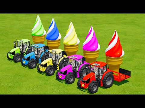 LOAD AND TRANSPORT GIANT ICE CREAM WITH JOHN DERRE & CASE TRACTORS - Farming Simulator 22