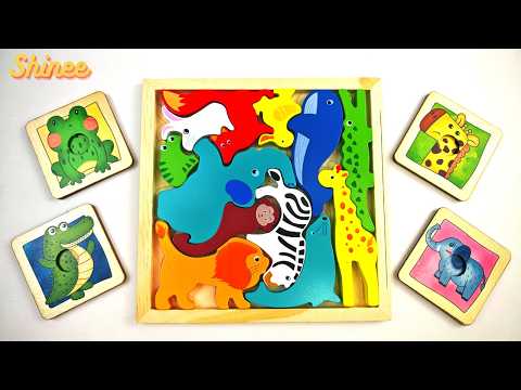 Animal Puzzle for Kids | Learn Animals, Animal Sounds, Shapes & Numbers | Toddler Learning Video
