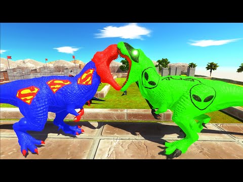 SUPERMAN T-REX vs ALIEN T-REX CASTLE DEATH RUN - Animal Revolt Battle Simulator ARBS