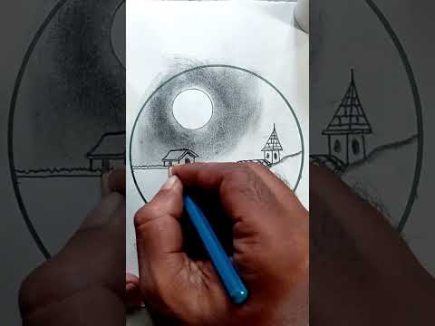 Amazing village nature landscape drawing #drawing #art #sketch #drawingsayantan #shorts